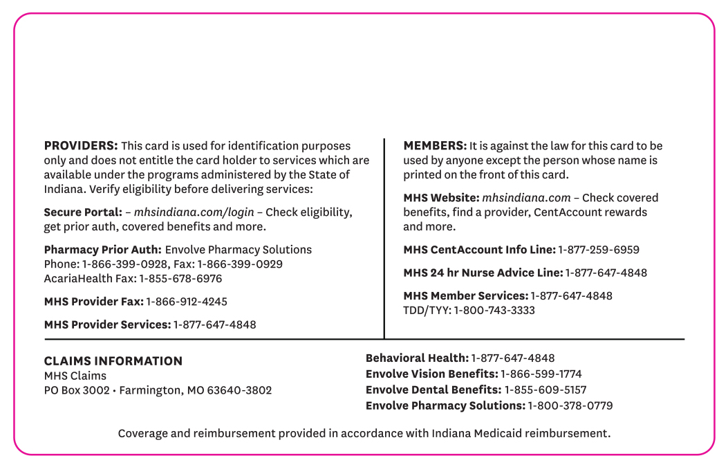 Hoosier Care Connect back card